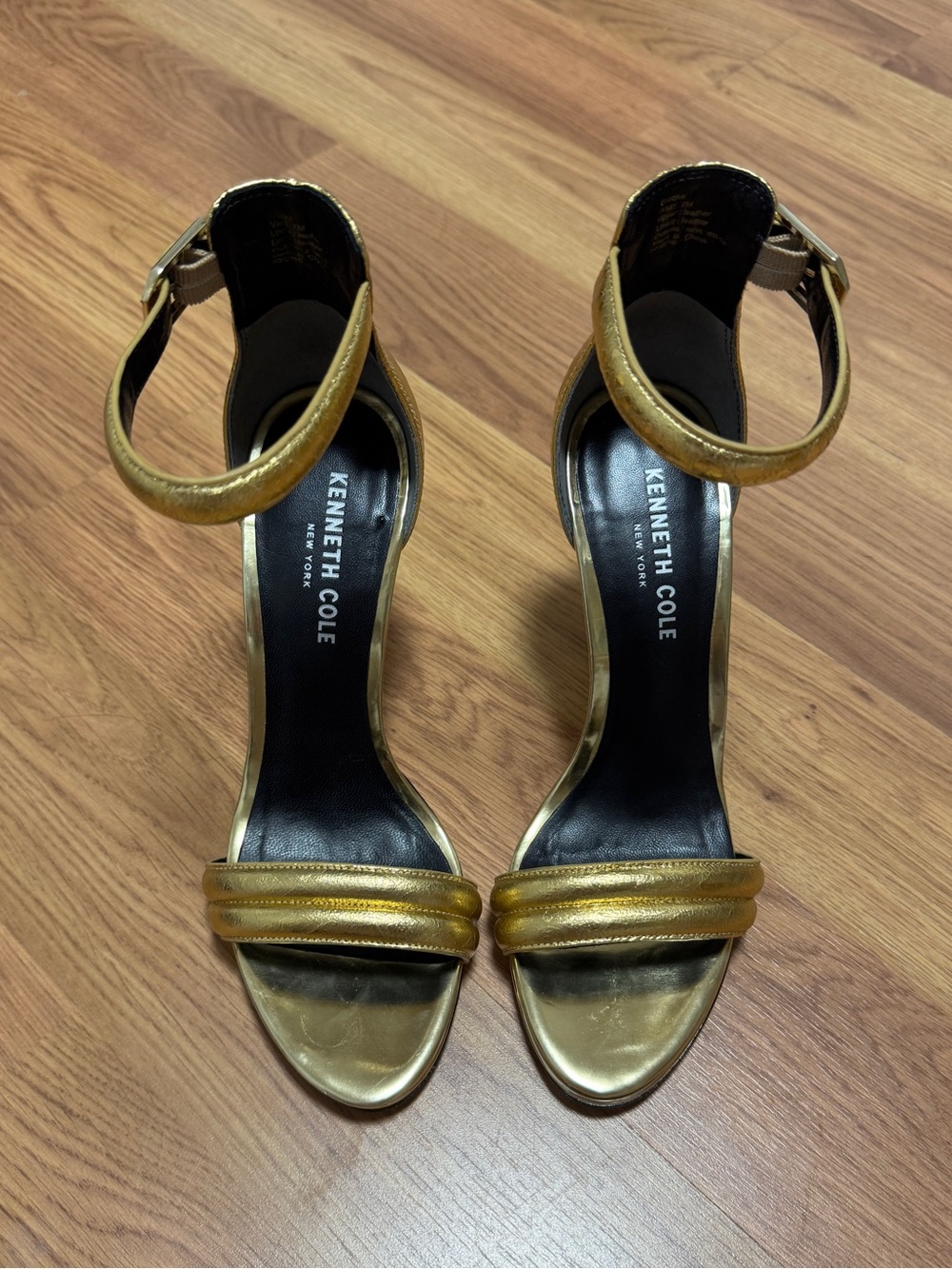 Kenneth Cole Metallic Gold Ankle-Strap Heels